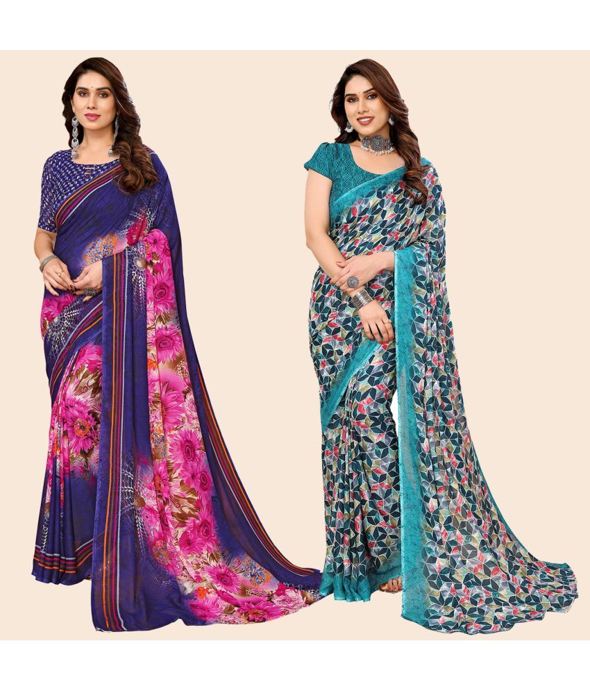     			ANAND SAREES Georgette Printed Saree With Blouse Piece - Multicolour ( Pack of 2 )