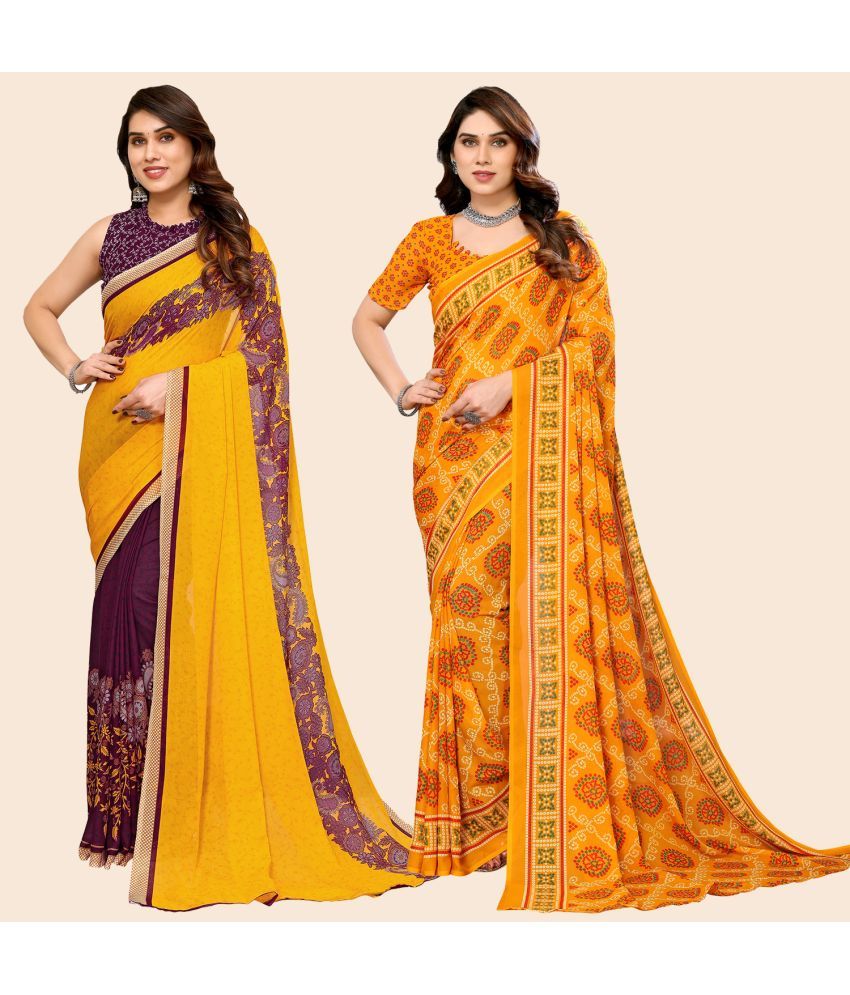     			ANAND SAREES Georgette Printed Saree With Blouse Piece - Multicolour ( Pack of 2 )