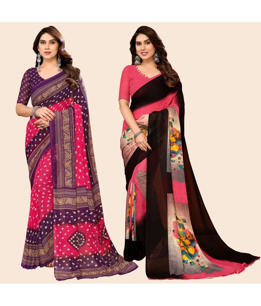     			ANAND SAREES Georgette Printed Saree With Blouse Piece - Multicolour ( Pack of 2 )