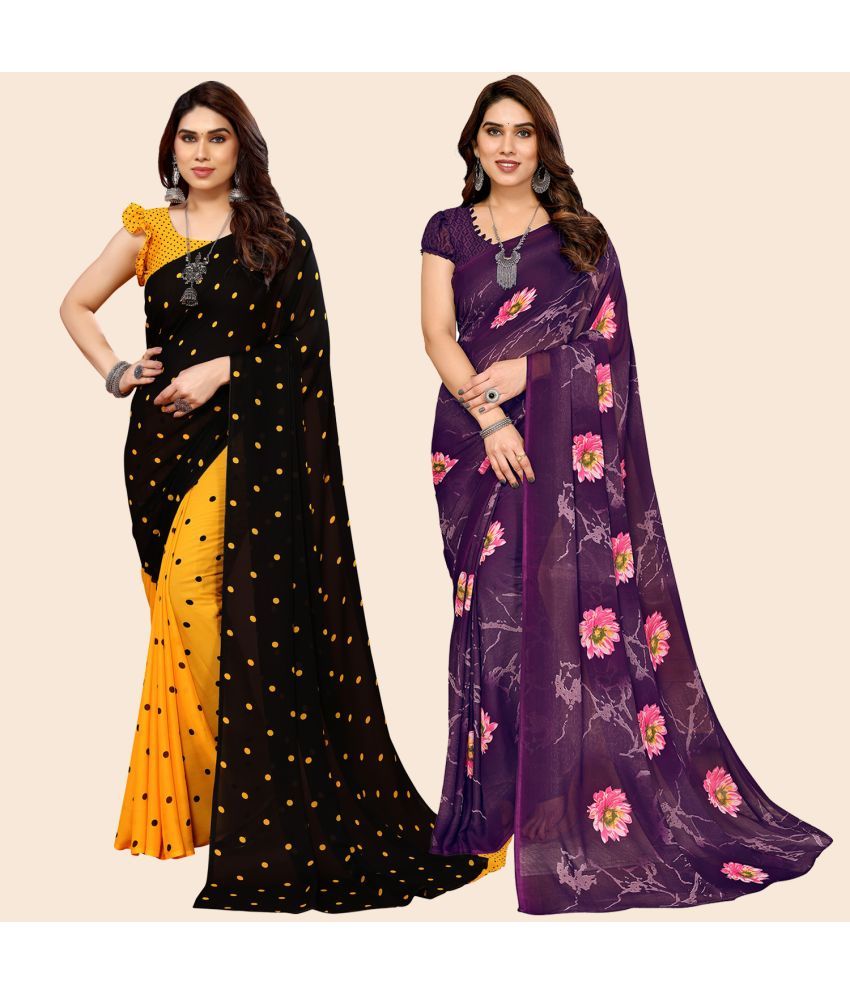     			ANAND SAREES Georgette Printed Saree With Blouse Piece - Multicolour ( Pack of 2 )