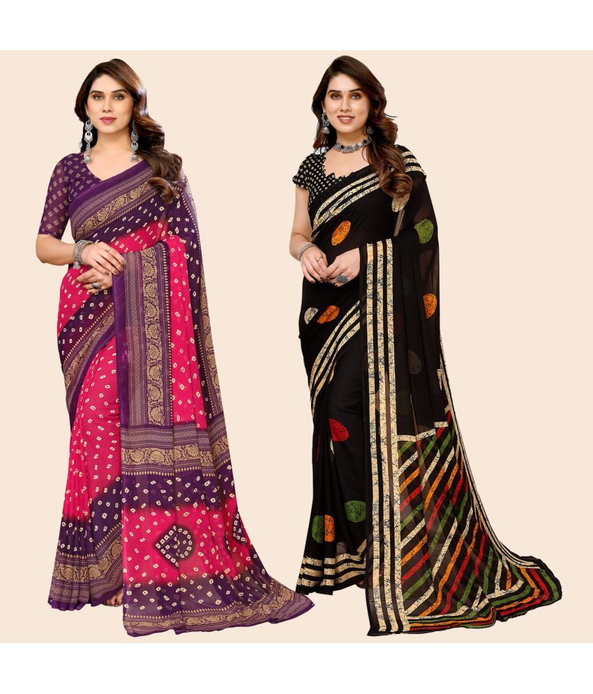     			ANAND SAREES Georgette Printed Saree With Blouse Piece - Multicolour ( Pack of 2 )