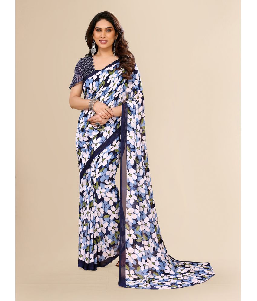     			ANAND SAREES Georgette Printed Saree With Blouse Piece - Blue ( Pack of 1 )