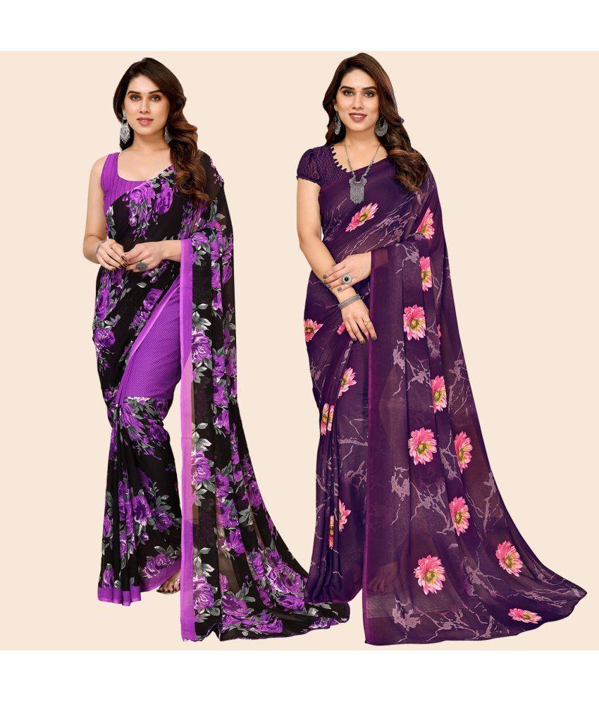     			ANAND SAREES Georgette Printed Saree With Blouse Piece - Multicolour ( Pack of 2 )