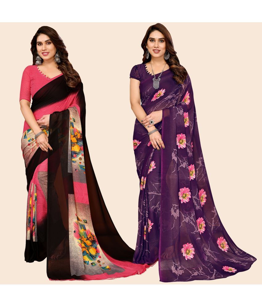     			ANAND SAREES Georgette Printed Saree With Blouse Piece - Multicolour ( Pack of 2 )