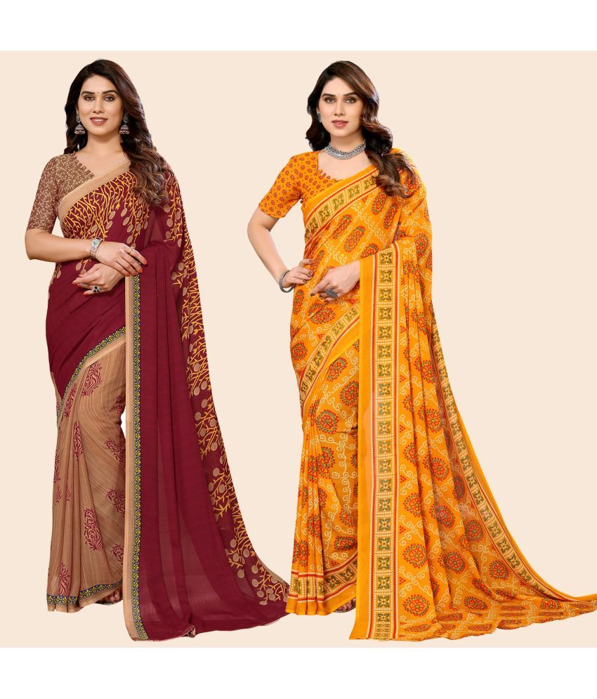     			ANAND SAREES Georgette Printed Saree With Blouse Piece - Multicolour ( Pack of 2 )