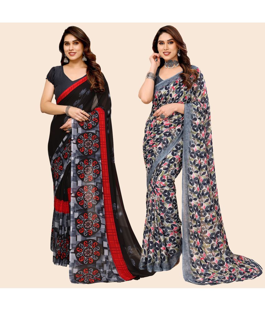     			ANAND SAREES Georgette Printed Saree With Blouse Piece - Multicolour ( Pack of 2 )