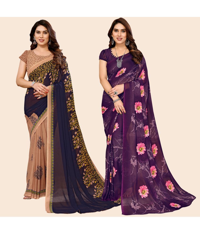     			ANAND SAREES Georgette Printed Saree With Blouse Piece - Multicolour ( Pack of 2 )