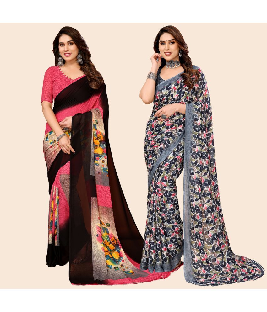     			ANAND SAREES Georgette Printed Saree With Blouse Piece - Multicolour ( Pack of 2 )