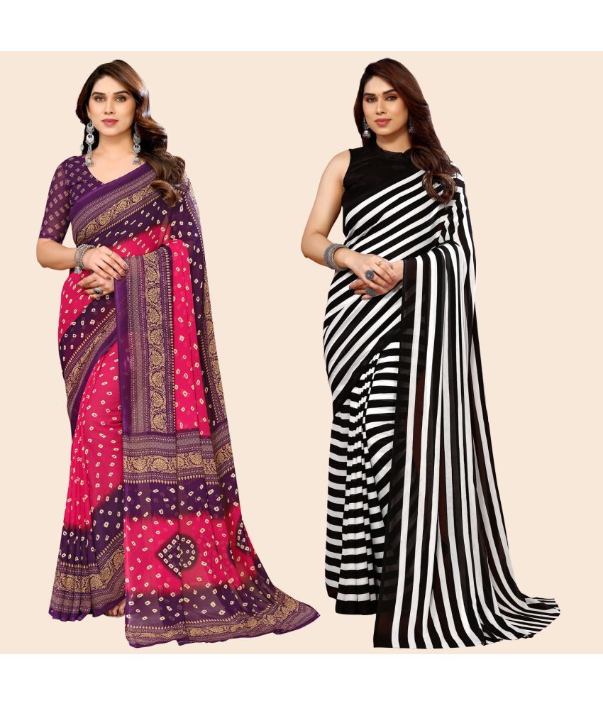     			ANAND SAREES Georgette Striped Saree With Blouse Piece - Multicolour ( Pack of 2 )