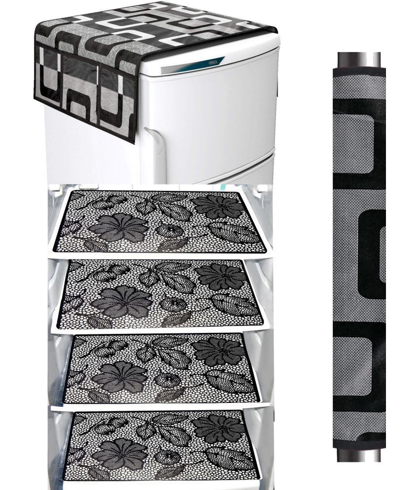     			Crosmo Polyester Abstract Fridge Mat & Cover ( 99 53 ) Pack of 6 - Black