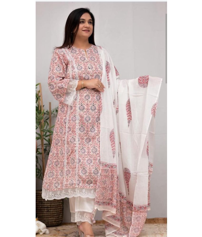     			HF WARD Cotton Printed Kurti With Pants Women's Stitched Salwar Suit - Pink ( Pack of 1 )