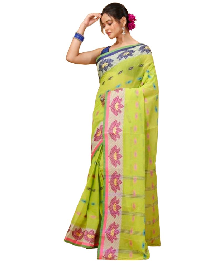     			Happy Creation Cotton Self Design Saree Without Blouse Piece - Green ( Pack of 1 )