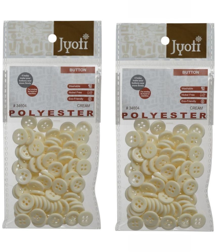     			Jyoti Polyester Buttons - Round, Size 18 Line / 11mm (Cream 100 Buttons in a Pouch), Used for Sewing, Clothing, Knitting, Crocheting, Scrapbooking, Embellishments, and DIY Crafting - Pack of 2