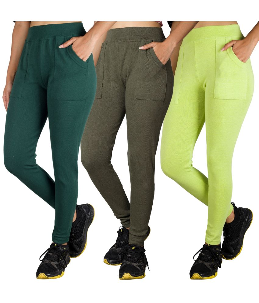     			KARARO JEGGINGS - Cotton Blend Skinny Fit Green Women's Jeggings ( Pack of 3 )