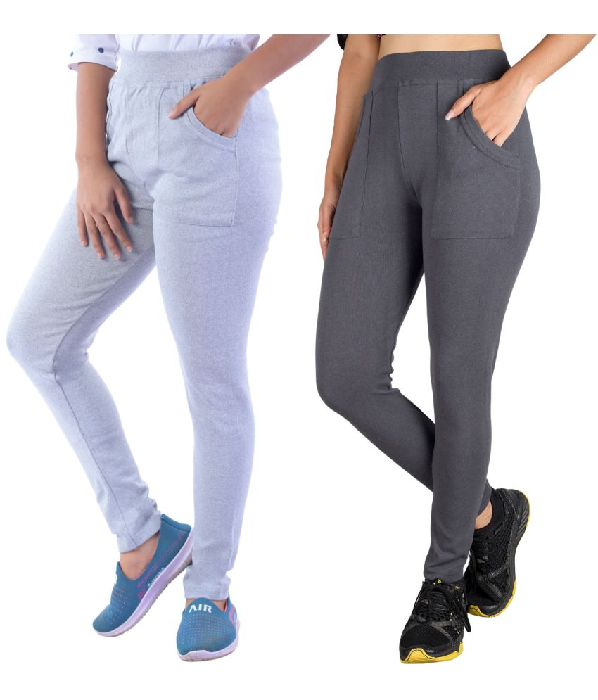     			KARARO JEGGINGS - Cotton Blend Skinny Fit Light Grey Women's Jeggings ( Pack of 2 )