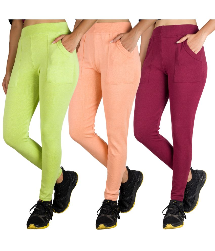     			KARARO JEGGINGS - Cotton Blend Skinny Fit Fluorescent Green Women's Jeggings ( Pack of 3 )