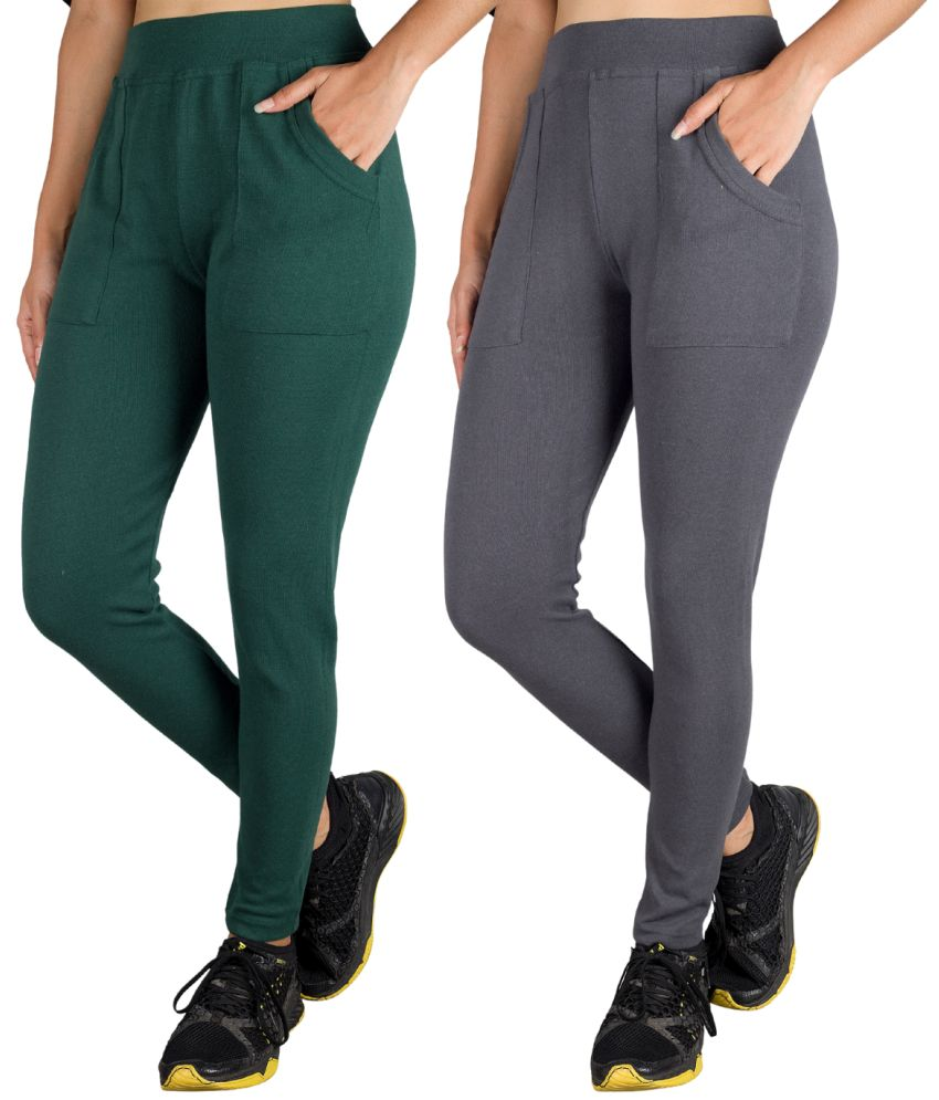     			KARARO JEGGINGS - Cotton Blend Skinny Fit Green Women's Jeggings ( Pack of 2 )