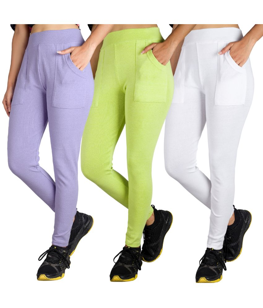     			KARARO JEGGINGS - Cotton Blend Skinny Fit Fluorescent Green Women's Jeggings ( Pack of 3 )