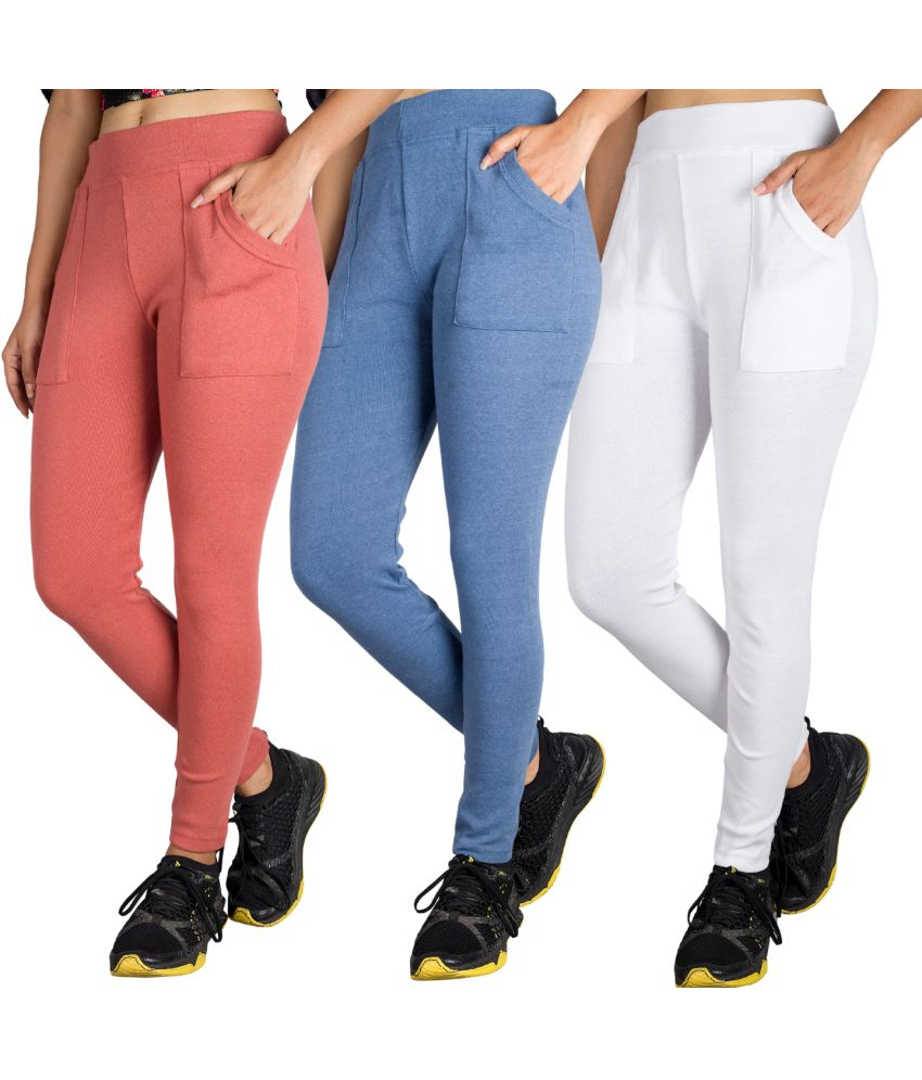     			KARARO JEGGINGS - Cotton Blend Skinny Fit Blue Women's Jeggings ( Pack of 3 )