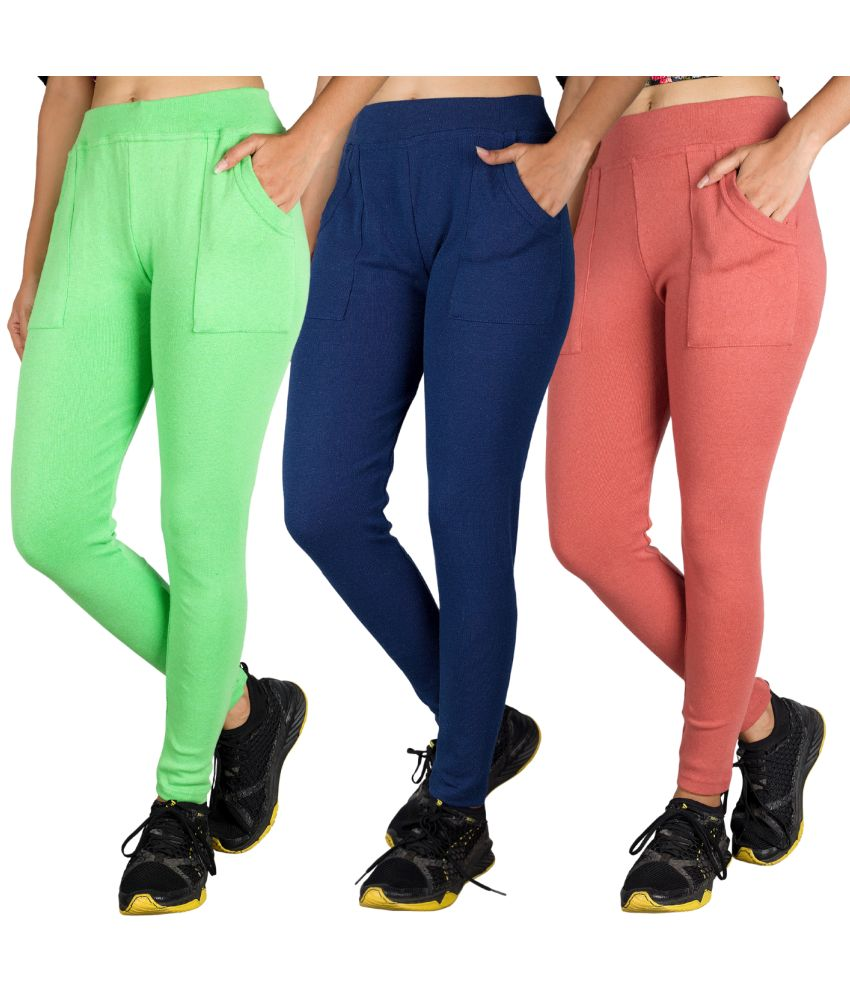     			KARARO JEGGINGS - Cotton Blend Skinny Fit Fluorescent Green Women's Jeggings ( Pack of 3 )