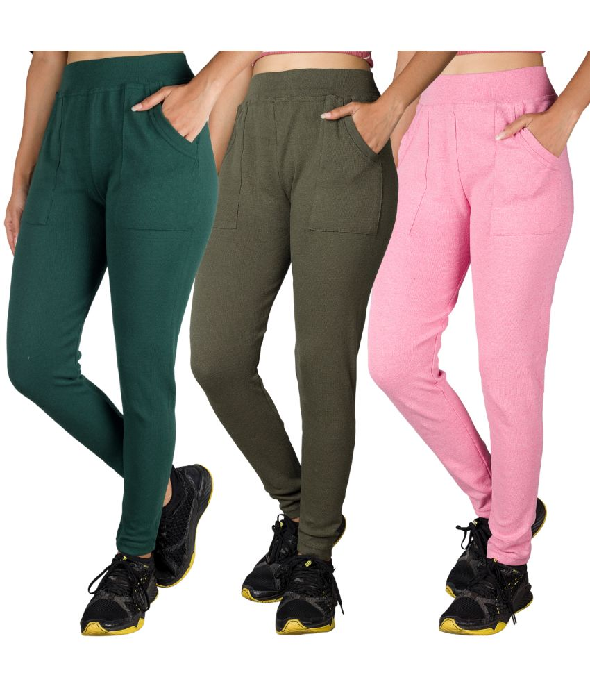     			KARARO JEGGINGS - Cotton Blend Skinny Fit Green Women's Jeggings ( Pack of 3 )