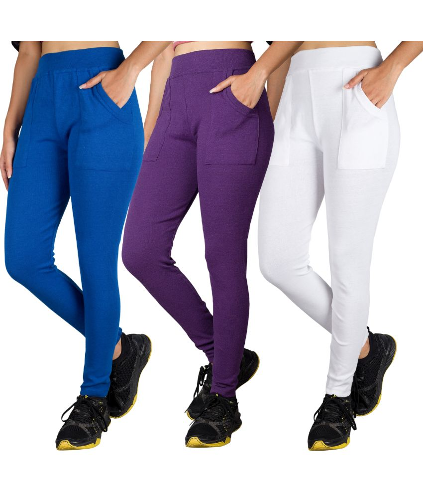     			KARARO JEGGINGS - Cotton Blend Skinny Fit Purple Women's Jeggings ( Pack of 3 )