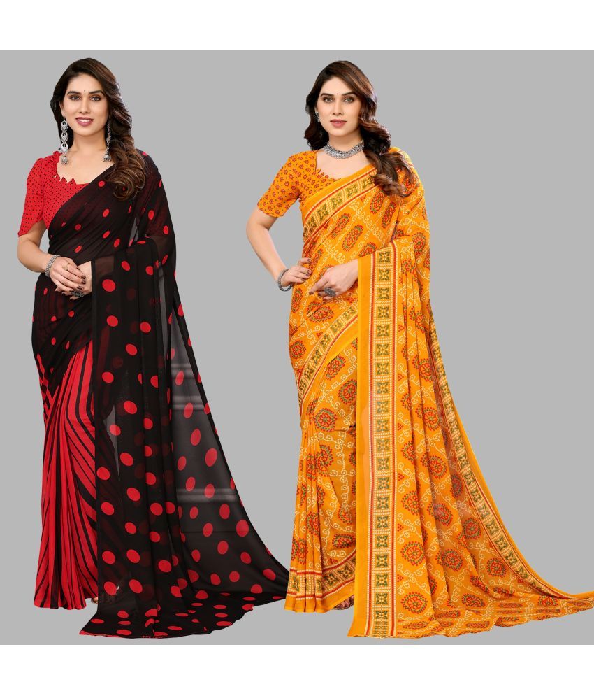     			Kashvi Sarees Georgette Printed Saree With Blouse Piece - Multicolour ( Pack of 2 )