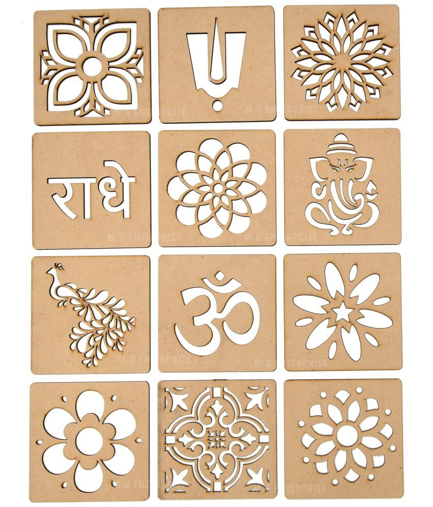     			M.G ENTERPRISE DIY MDF Rangoli Stencils For Floor and Wall PLS-C-12 Set of 12 pc (4 in x 4 in)