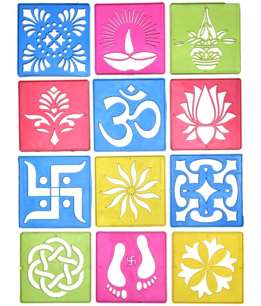     			M.G ENTERPRISE DIY Plastic Rangoli Stencils For Floor and Wall PLS-H-12 Set of 12 pc (4 in x 4 in)