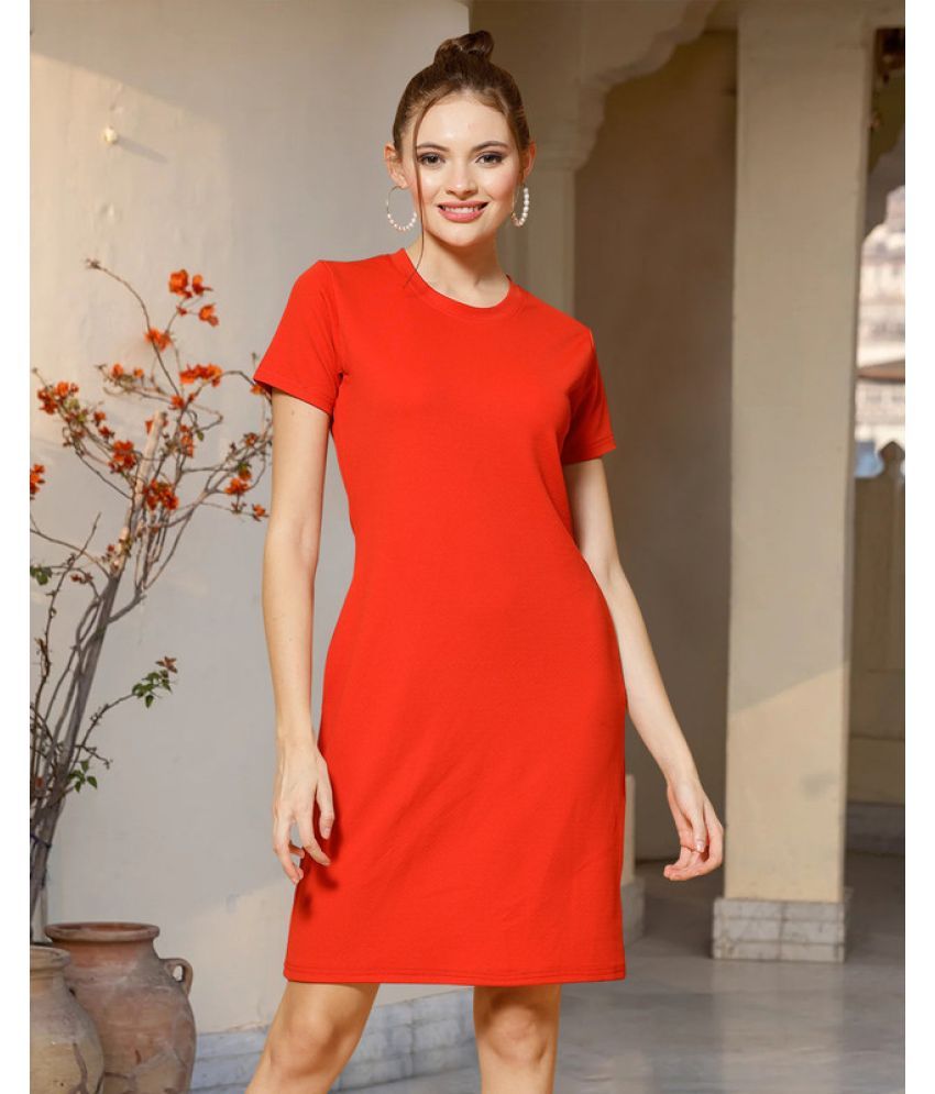     			MISS AYSE Cotton Blend Solid Above Knee Women's Fit & Flare Dress - Red ( Pack of 1 )