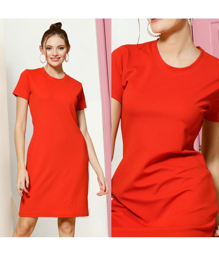     			MISS AYSE Cotton Blend Solid Above Knee Women's Fit & Flare Dress - Red ( Pack of 1 )