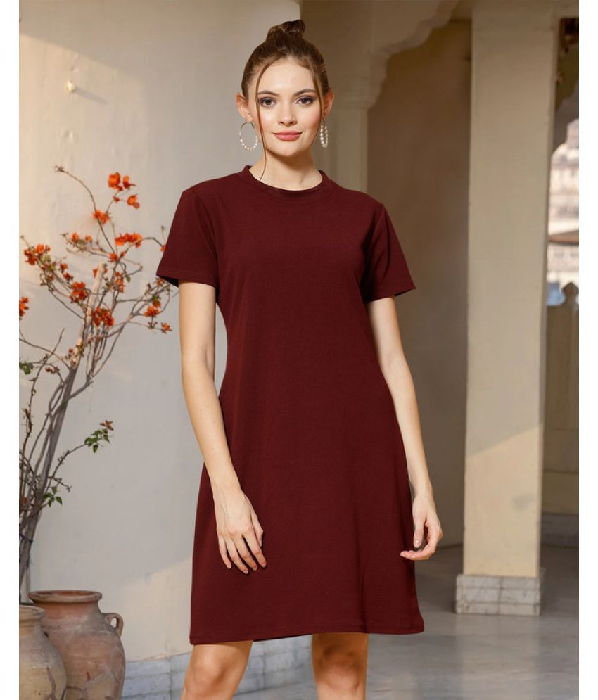     			MISS AYSE Cotton Blend Solid Above Knee Women's Fit & Flare Dress - Maroon ( Pack of 1 )