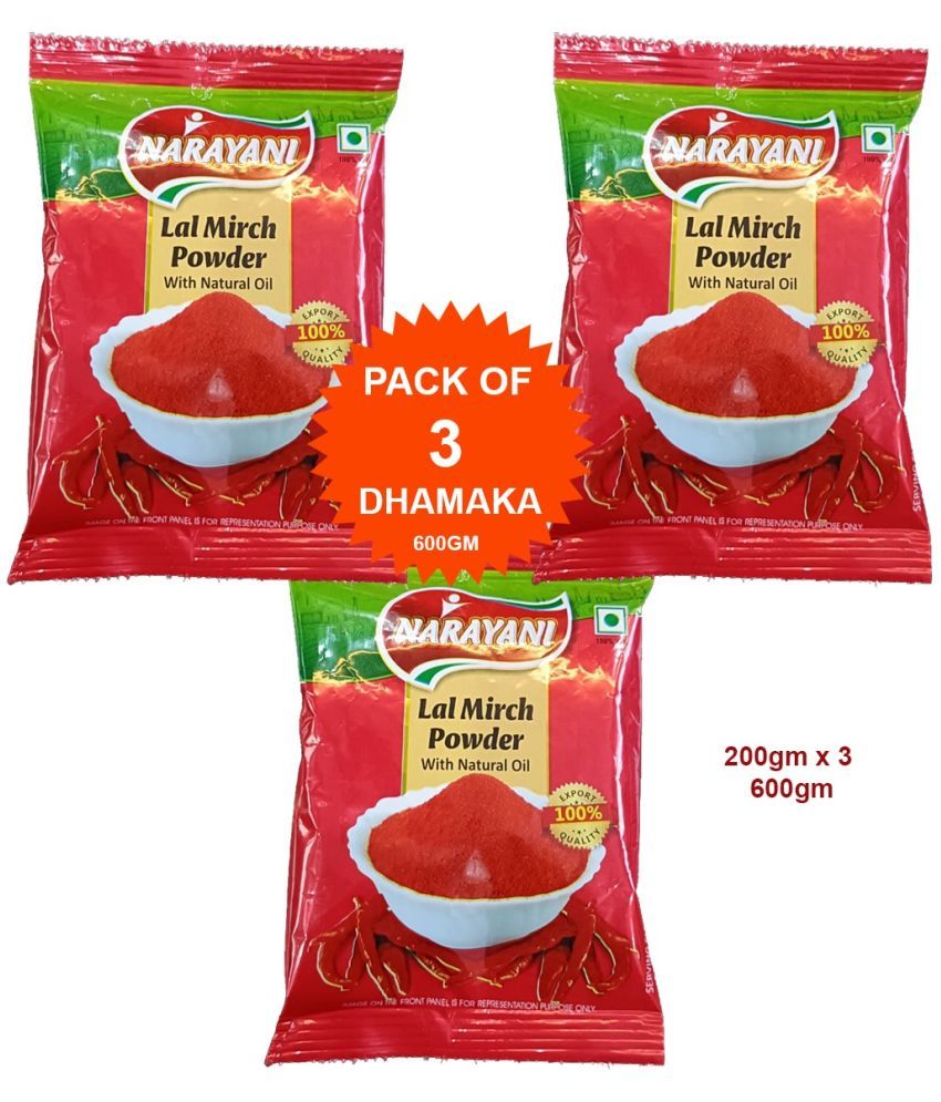     			Narayani Spices Pack Of 3 | Lal Mirch Powder (Red Chili Powder) | 200gm x 3 200 gm Pack of 3