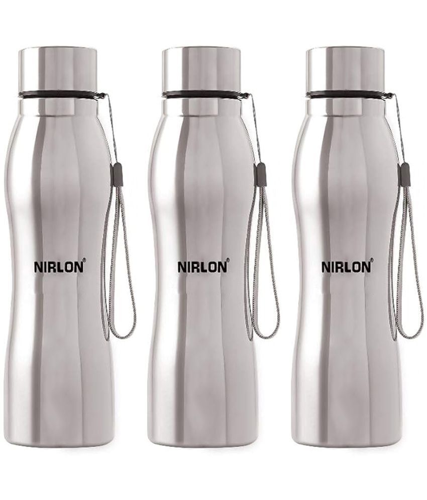     			Nirlon Single Wall Diamond Cut Water Bottle Silver Stainless Steel Water Bottle 1000 mL ( Set of 3 )