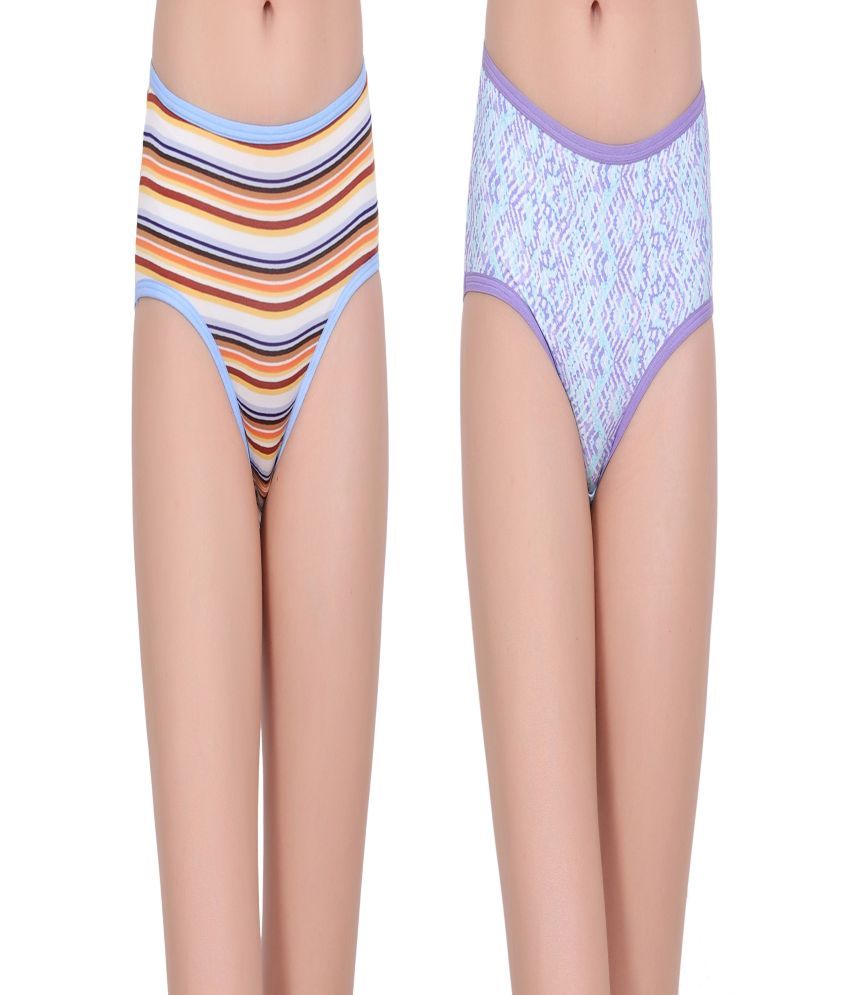     			Prettyla Purple Polyester Striped Women's Briefs ( Pack of 2 )