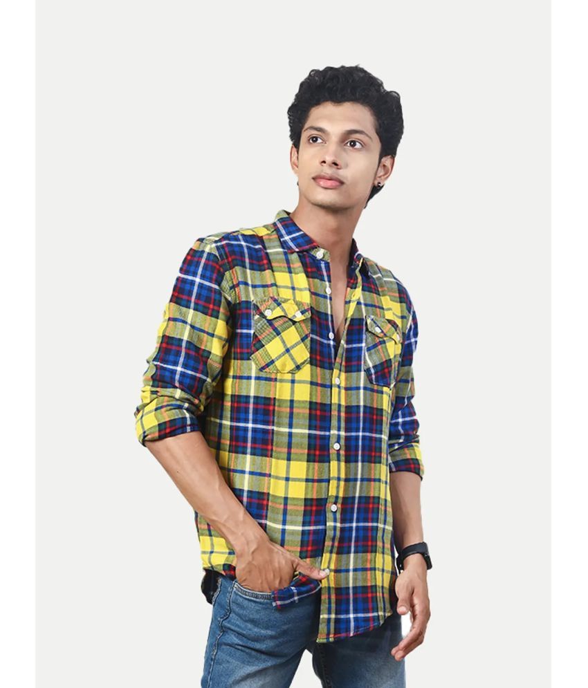     			Radprix Cotton Blend Regular Fit Checks Full Sleeves Men's Casual Shirt - Yellow ( Pack of 1 )