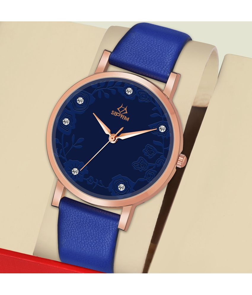     			Septem Blue Leather Analog Womens Watch