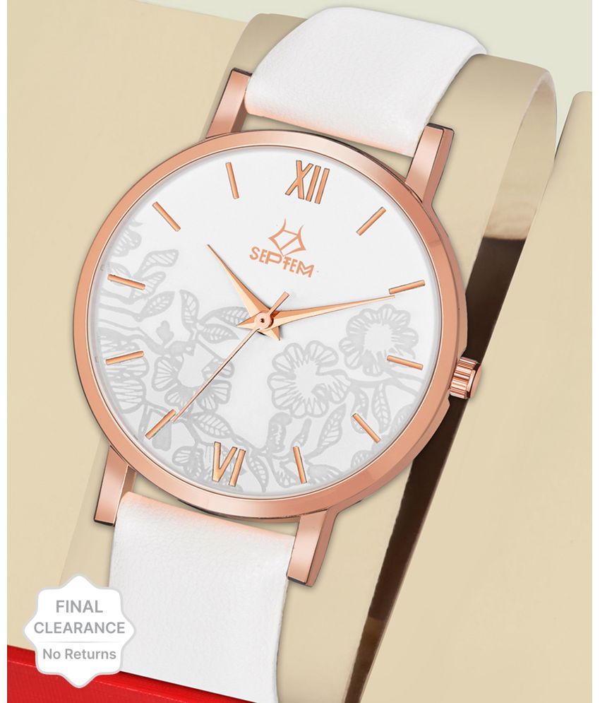     			Septem Off White Leather Analog Womens Watch