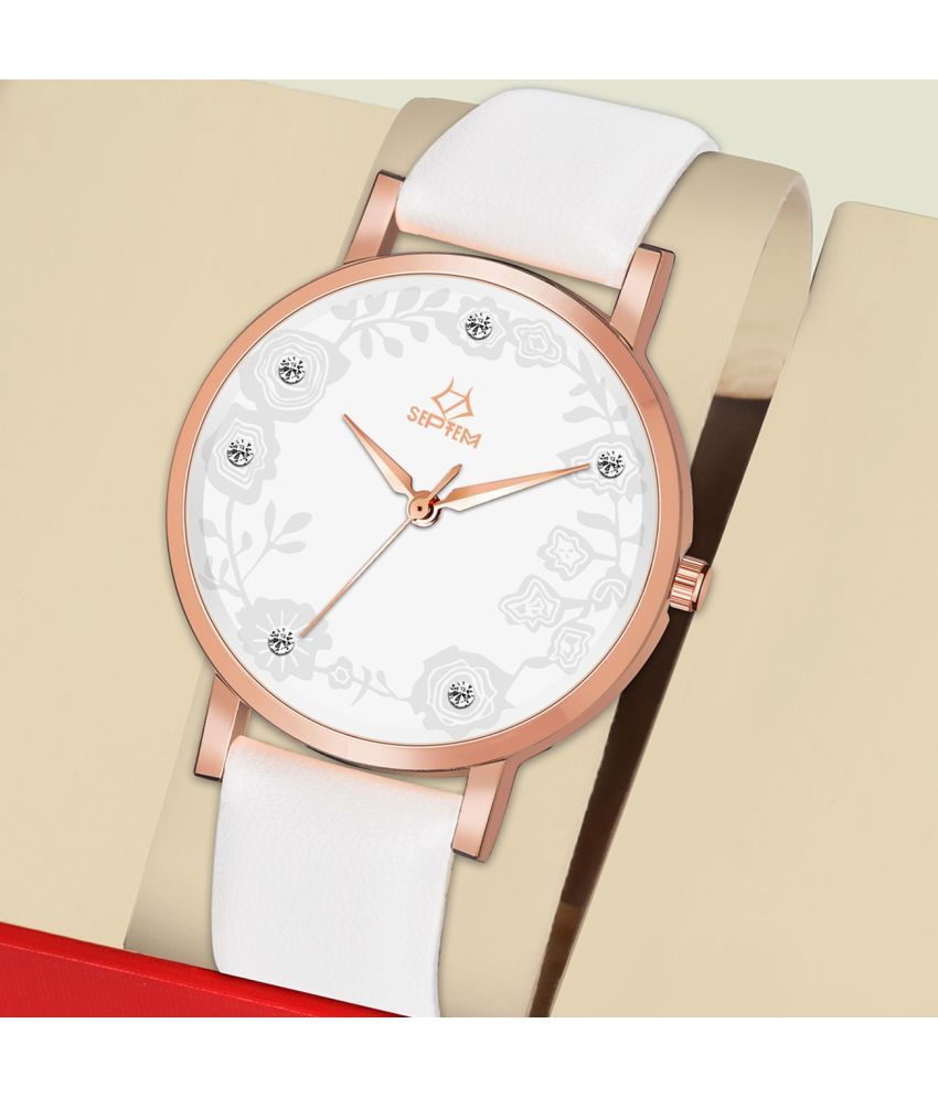     			Septem Off White Leather Analog Womens Watch