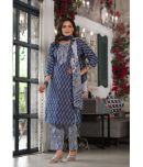 Juniper Cotton Printed Kurti With Pants Women's Stitched Salwar Suit - Blue ( Pack of 1 )