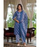 Juniper Cotton Printed Kurti With Pants Women's Stitched Salwar Suit - Navy Blue ( Pack of 1 )