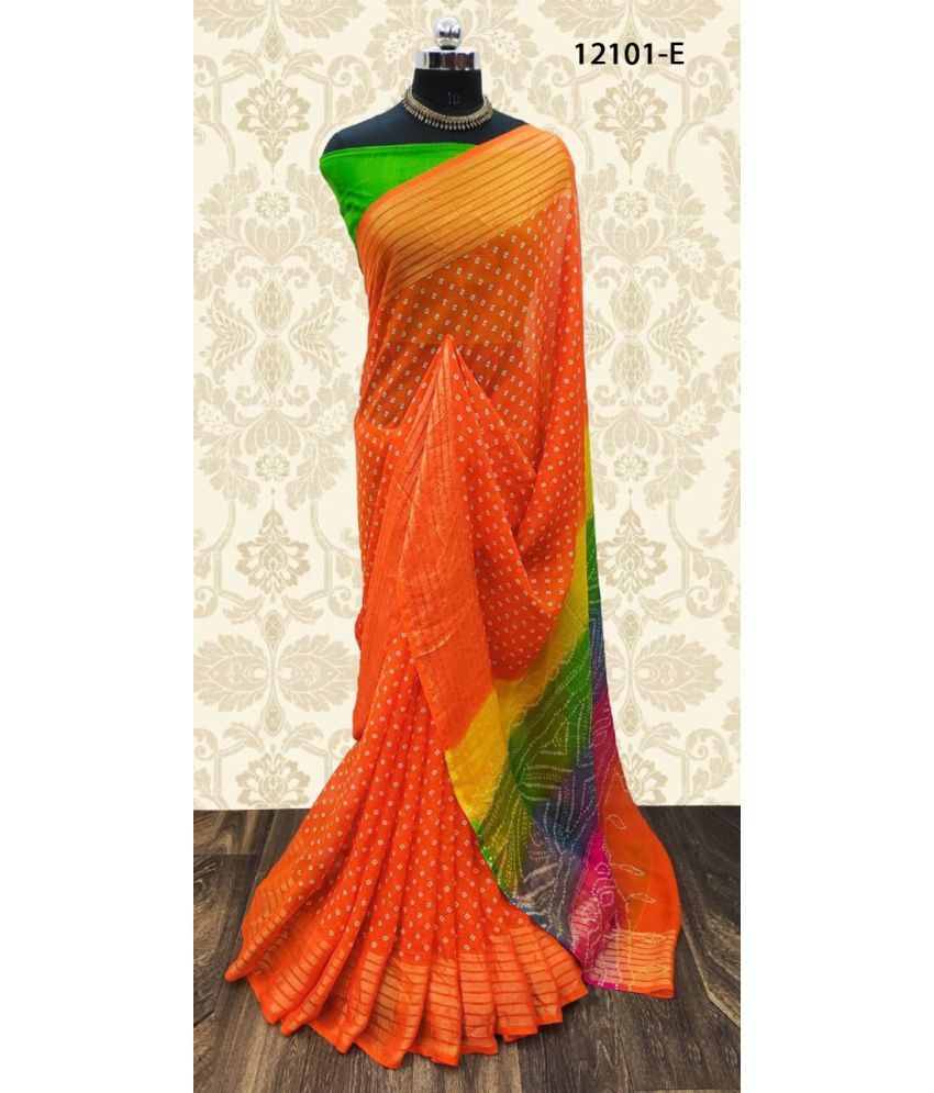     			Bhuwal Fashion Chiffon Printed Saree With Blouse Piece - Orange ( Pack of 1 )