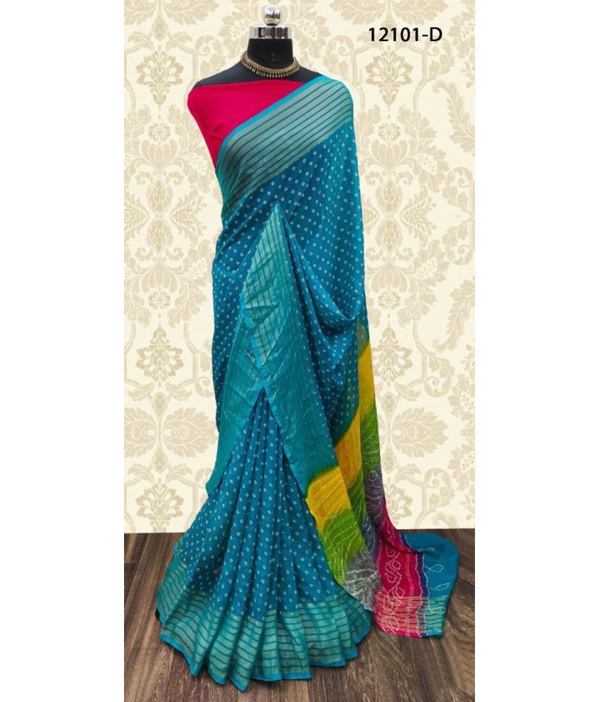     			Bhuwal Fashion Chiffon Printed Saree With Blouse Piece - Turquoise ( Pack of 1 )