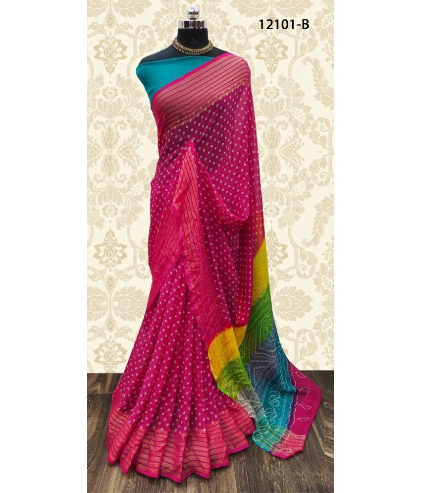     			Bhuwal Fashion Chiffon Printed Saree With Blouse Piece - Pink ( Pack of 1 )