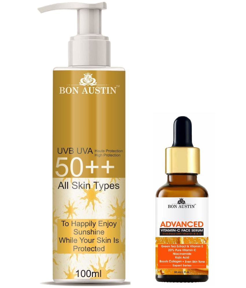     			Bon Austin Broad Spectrum SPF 50++ Sunscreen 100ML & Advance Vitamin C Face Serum 30ML - Combo of 2