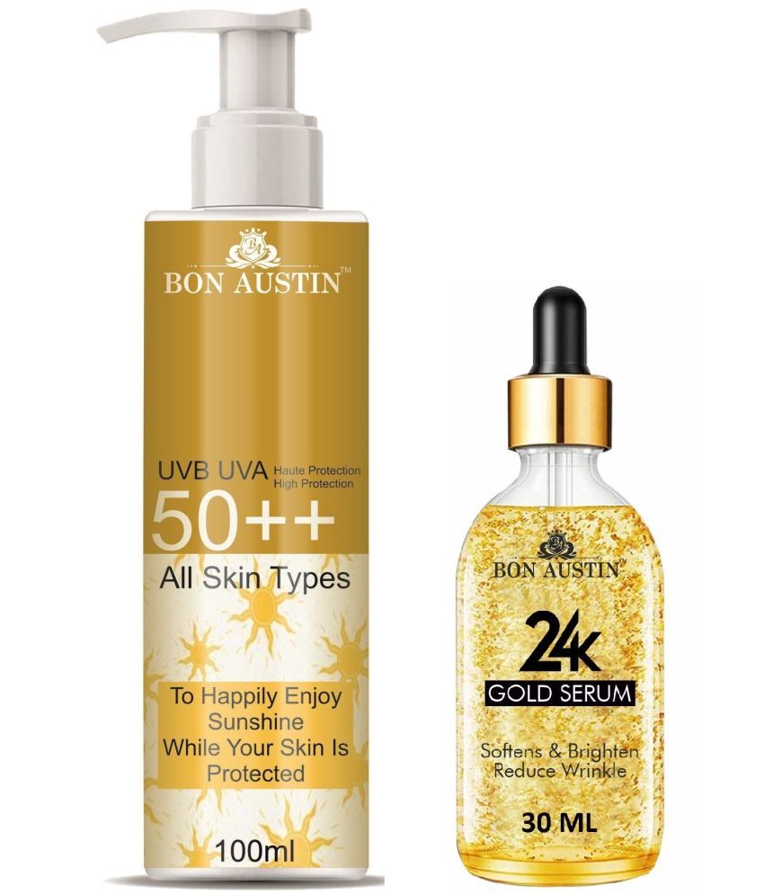     			Bon Austin Broad Spectrum SPF 50++ Sunscreen 100ML & 24K Gold Serum 30ML - Combo of 2