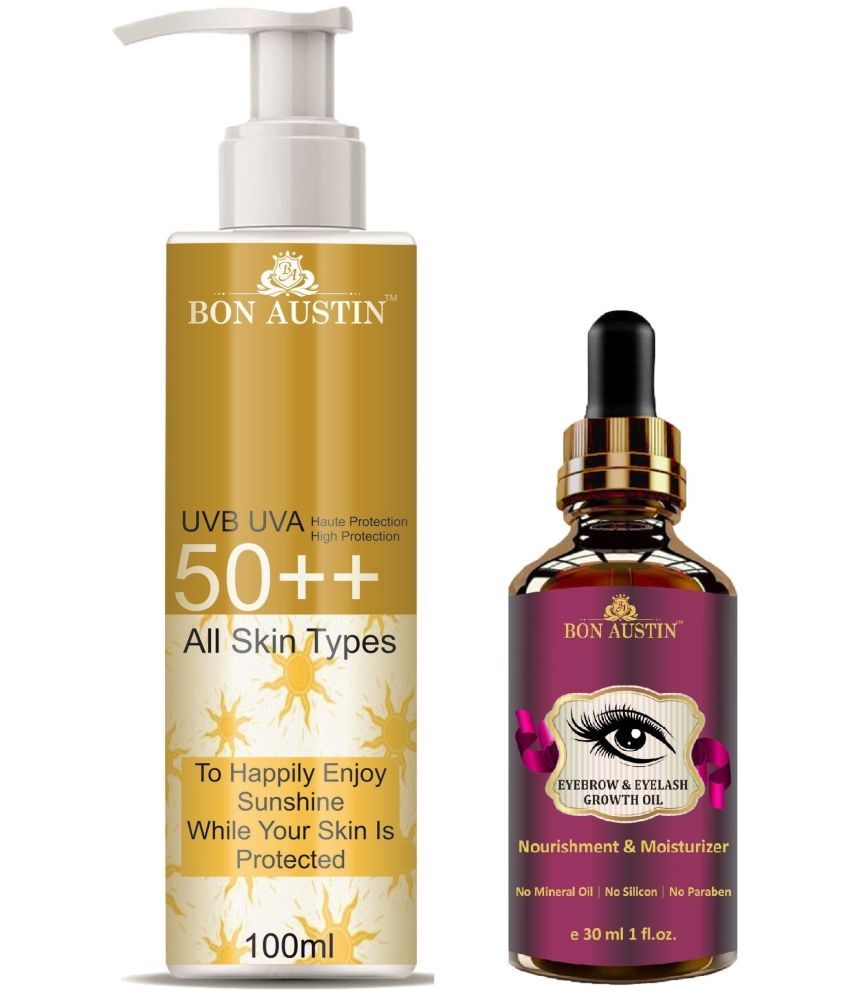     			Bon Austin Broad Spectrum SPF 50++ Sunscreen 100ML & Eyebrow & Eyelash Growth Oil 30ML - Combo of 2