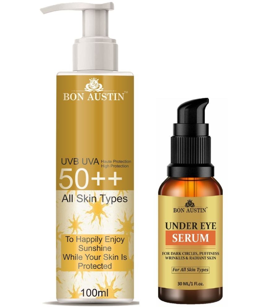     			Bon Austin Broad Spectrum SPF 50++ Sunscreen 100ML & Under Eye Serum-Dark Circle Remover 30ML - Combo of 2