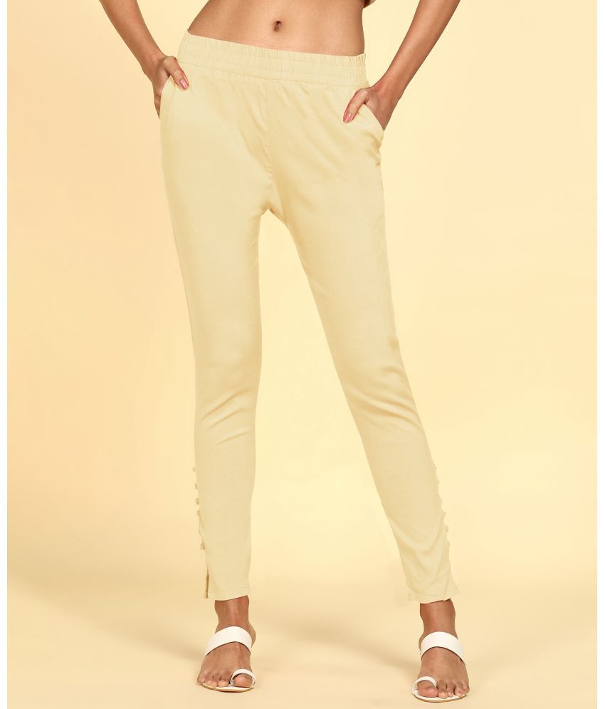     			Colorscube - Cream Cotton Women's Pencil Pants ( Pack of 1 )