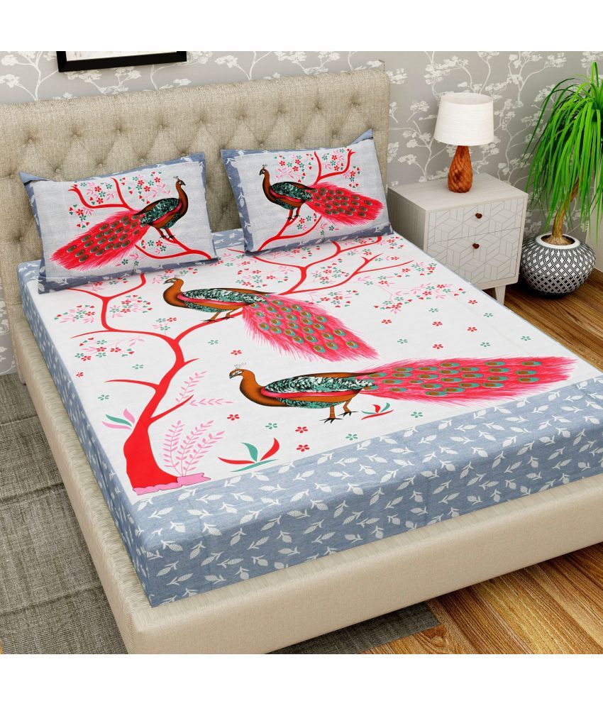     			Cosito Cotton Birds 1 Double Bedsheet with 2 Pillow Covers - Multicolor